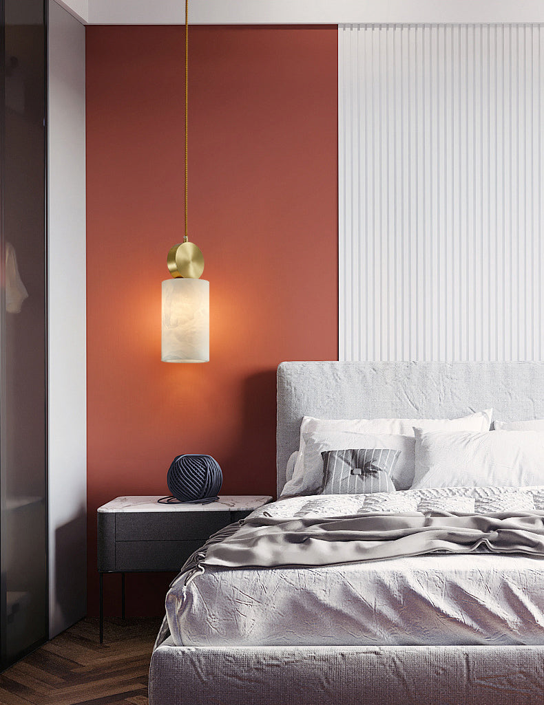Kleine marmeren hanglamplichter bevestiging eenvoudig 1 bol messing hangend licht voor slaapkamer