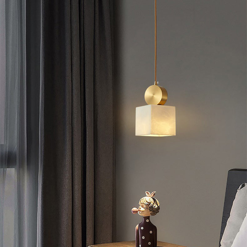 Brass Geometric Suspended Lighting Fixture Nordic 1-Light Faux Marble Pendant Light