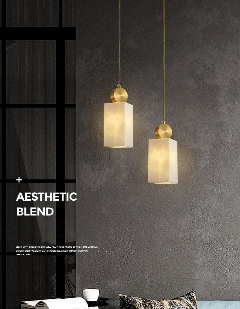 Brass Geometric Suspended Lighting Fixture Nordic 1-Light Faux Marble Pendant Light
