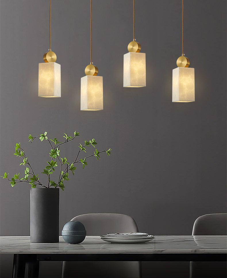 Brass Geometric Suspended Lighting Fixture Nordic 1-Light Faux Marble Pendant Light