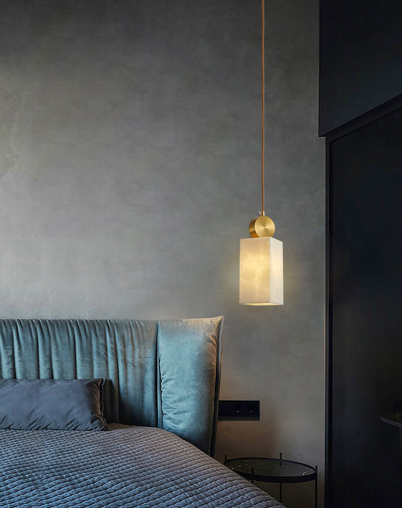 Brass Geometric Suspended Lighting Fixture Nordic 1-Light Faux Marble Pendant Light