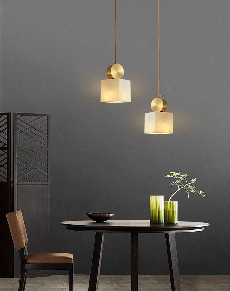 Brass Geometric Suspended Lighting Fixture Nordic 1-Light Faux Marble Pendant Light