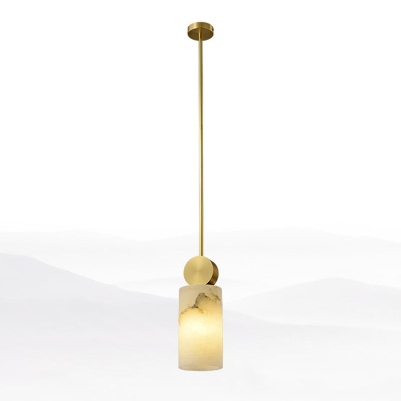 Geometric Shaped Pendant Lamp Nordic Marble 1-Light Bedroom Ceiling Light in Brass