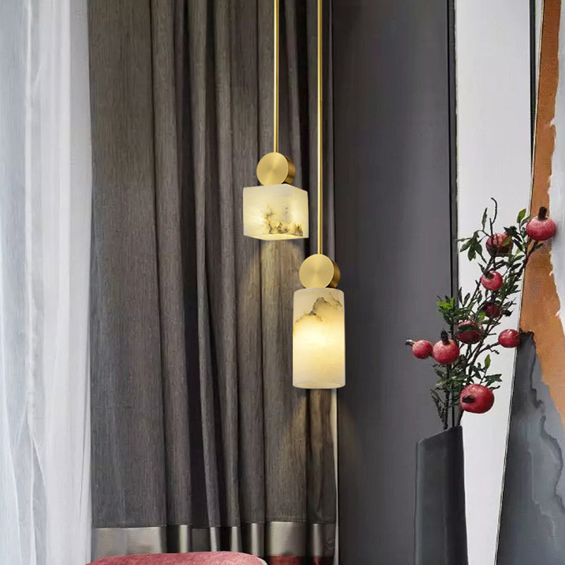Geometric Shaped Pendant Lamp Nordic Marble 1-Light Bedroom Ceiling Light in Brass