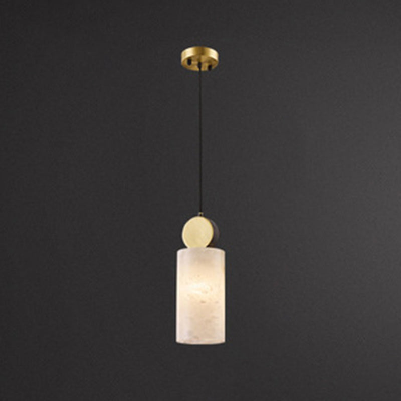 Geometric Shaped Pendant Lamp Nordic Marble 1-Light Bedroom Ceiling Light in Brass