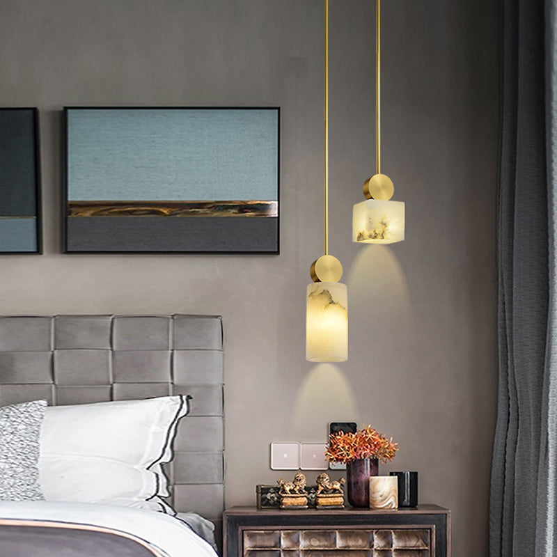 Geometric Shaped Pendant Lamp Nordic Marble 1-Light Bedroom Ceiling Light in Brass