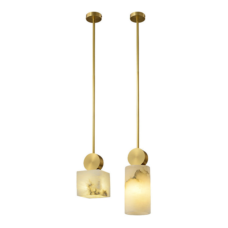 Geometric Shaped Pendant Lamp Nordic Marble 1-Light Bedroom Ceiling Light in Brass