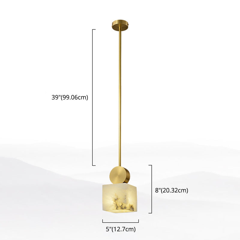 Geometric Shaped Pendant Lamp Nordic Marble 1-Light Bedroom Ceiling Light in Brass