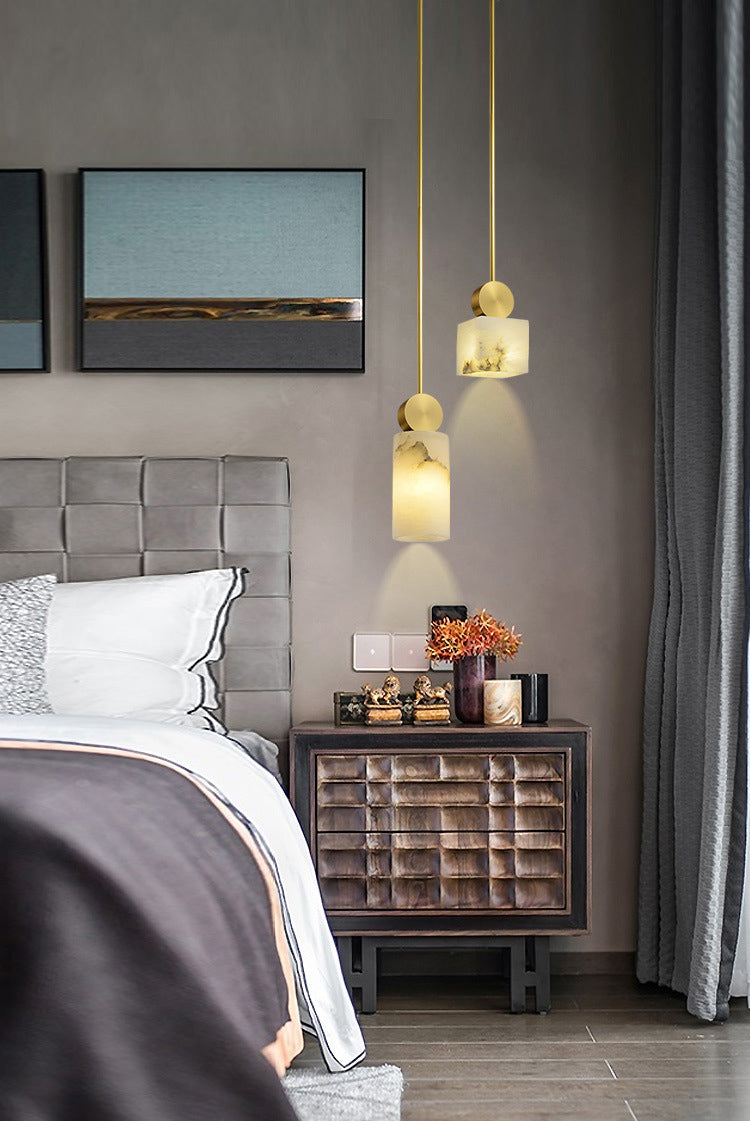 Geometric Shaped Pendant Lamp Nordic Marble 1-Light Bedroom Ceiling Light in Brass