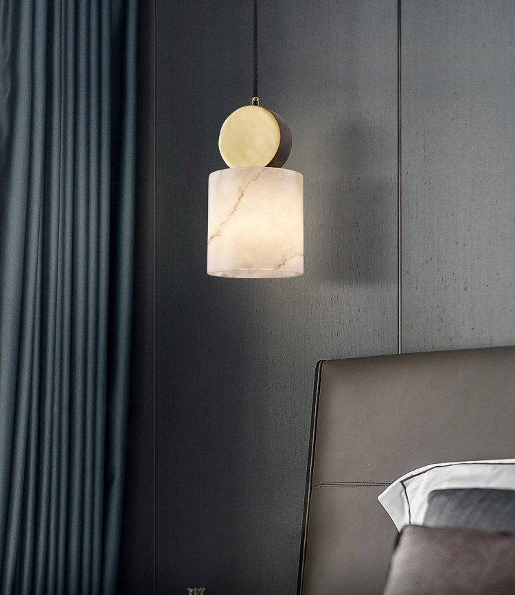 Geometric Shaped Pendant Lamp Nordic Marble 1-Light Bedroom Ceiling Light in Brass