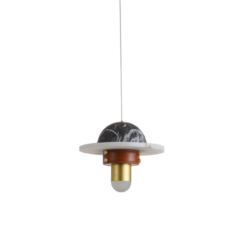 Novelty Postmodern UFO Shaped Pendant Light Marble Bedside LED Hanging Lamp in Gold