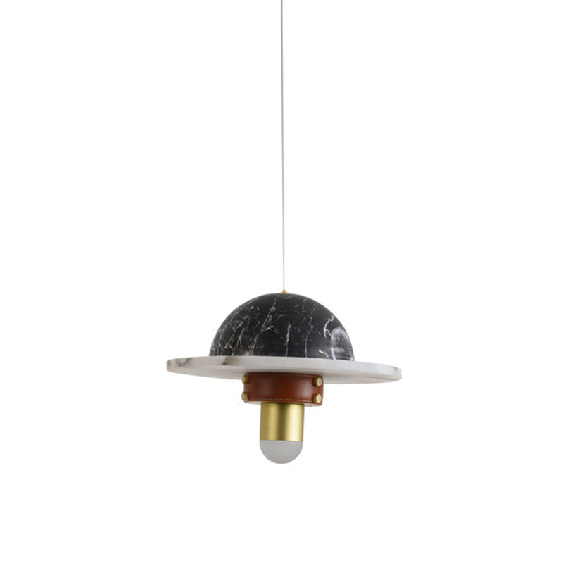 Novelty Postmodern UFO Shaped Pendant Light Marble Bedside LED Hanging Lamp in Gold