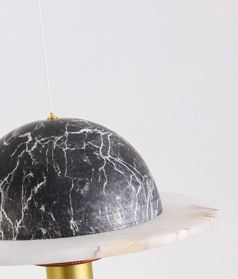 Novelty Postmodern UFO Shaped Pendant Light Marble Bedside LED Hanging Lamp in Gold