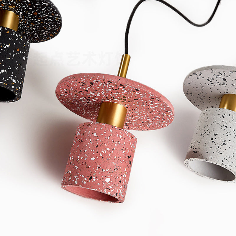Terrazzo Hat Shaped Pendant Light Nordic Single-Bulb Ceiling Light for Kitchen Bar