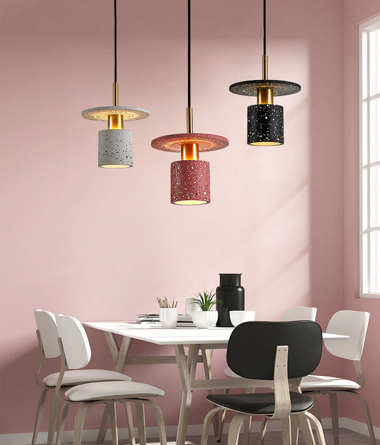 Terrazzo Hat Shaped Pendant Light Nordic Single-Bulb Ceiling Light for Kitchen Bar