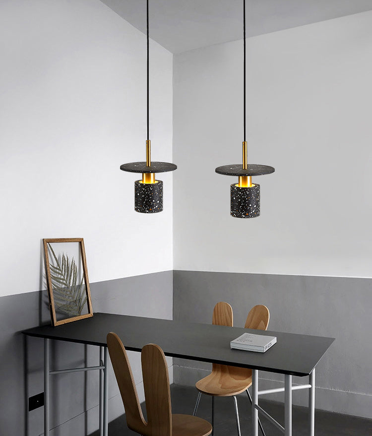 Terrazzo Hat Shaped Pendant Light Nordic Single-Bulb Ceiling Light for Kitchen Bar