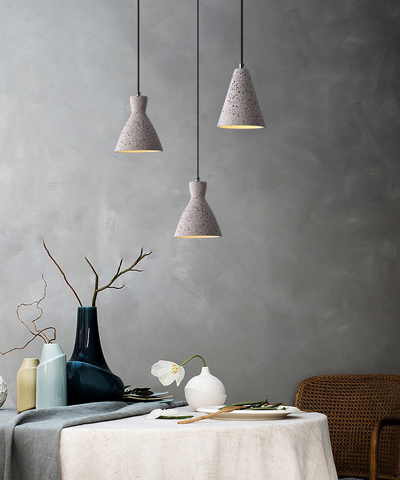 Nordic 1-Bulb hanger lamp Conical Small Suspension Lamp met terrazzo-schaduw voor Diner