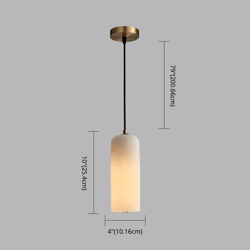 Elongated Dome Marble Hanging Light Fixture Minimalist White Ceiling Pendant for Dining Room