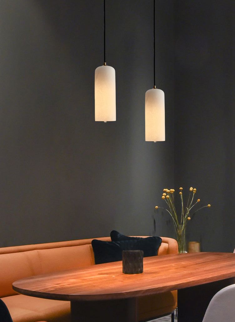 Elongated Dome Marble Hanging Light Fixture Minimalist White Ceiling Pendant for Dining Room