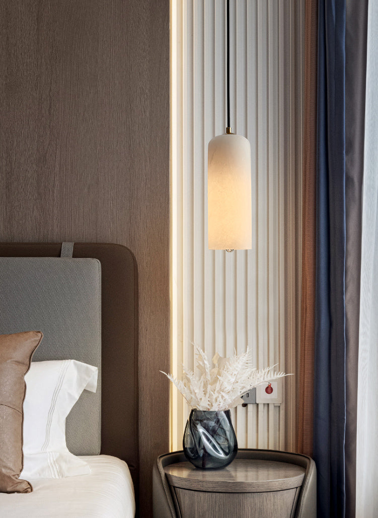 Elongated Dome Marble Hanging Light Fixture Minimalist White Ceiling Pendant for Dining Room