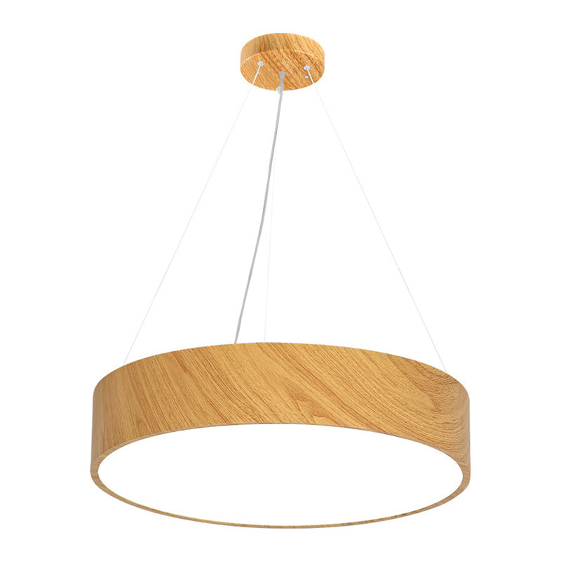 Wood Grain Drum Shaped Pendant Nordic Metal LED Hanging Lamp with Acrylic Shade for Office