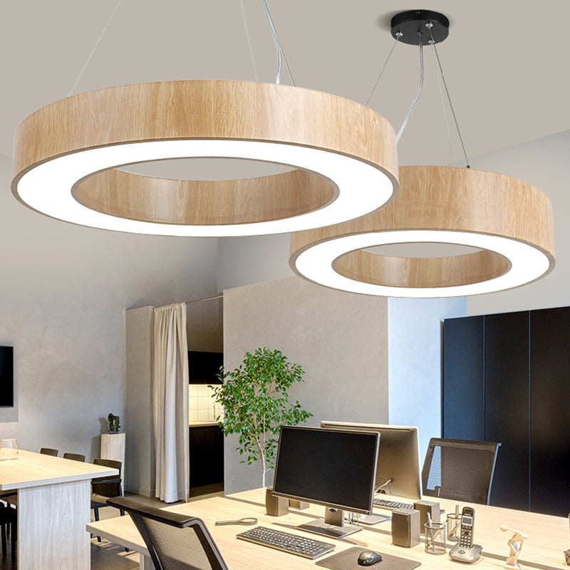 Illuminazione a sospensione circolare in stile nordico finitura in legno da ufficio in metallo luce a sospensione