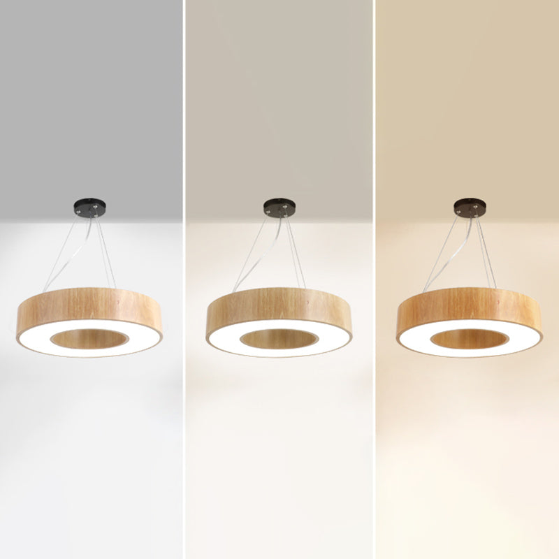 Illuminazione a sospensione circolare in stile nordico finitura in legno da ufficio in metallo luce a sospensione
