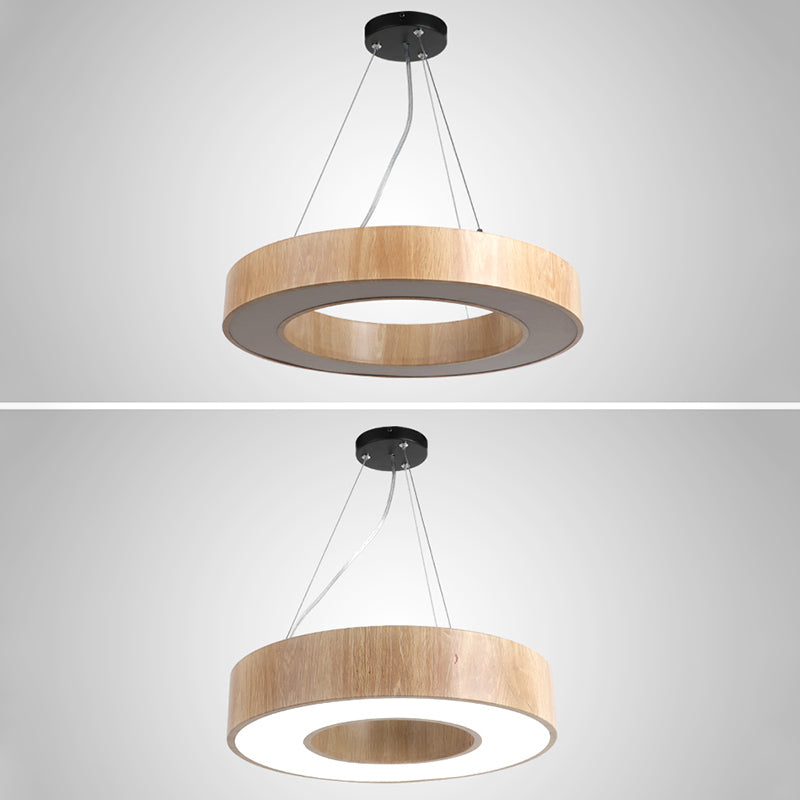 Illuminazione a sospensione circolare in stile nordico finitura in legno da ufficio in metallo luce a sospensione
