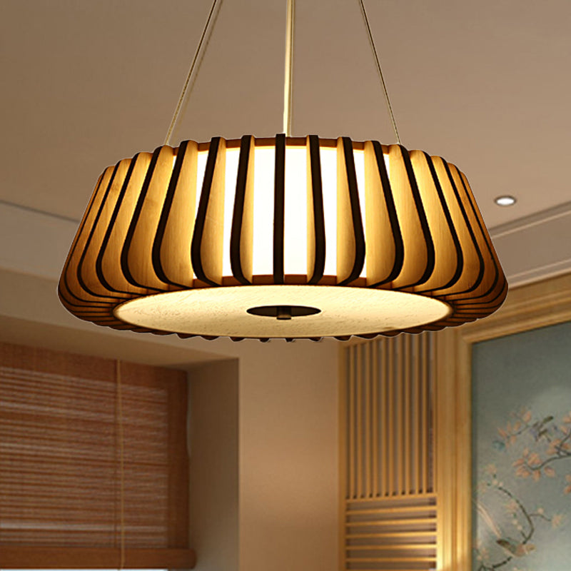 19.5"/23.5" Wide Tapered Suspension Lighting Traditional Wood 1 Bulb Nickel Hanging Ceiling Light