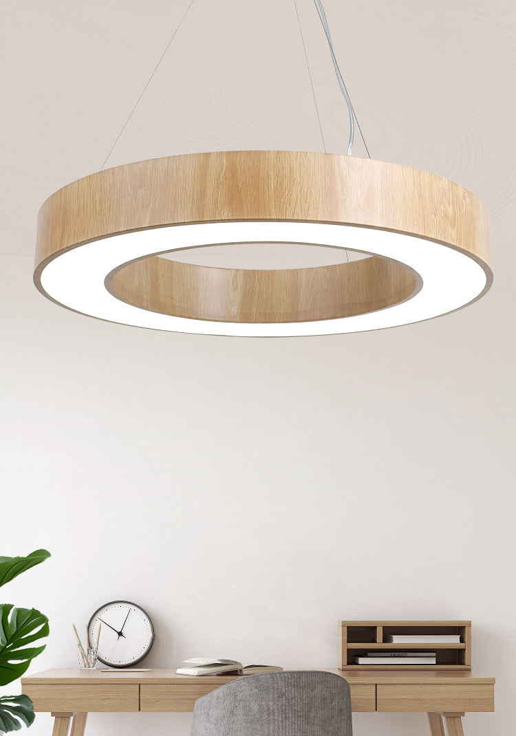 Illuminazione a sospensione circolare in stile nordico finitura in legno da ufficio in metallo luce a sospensione