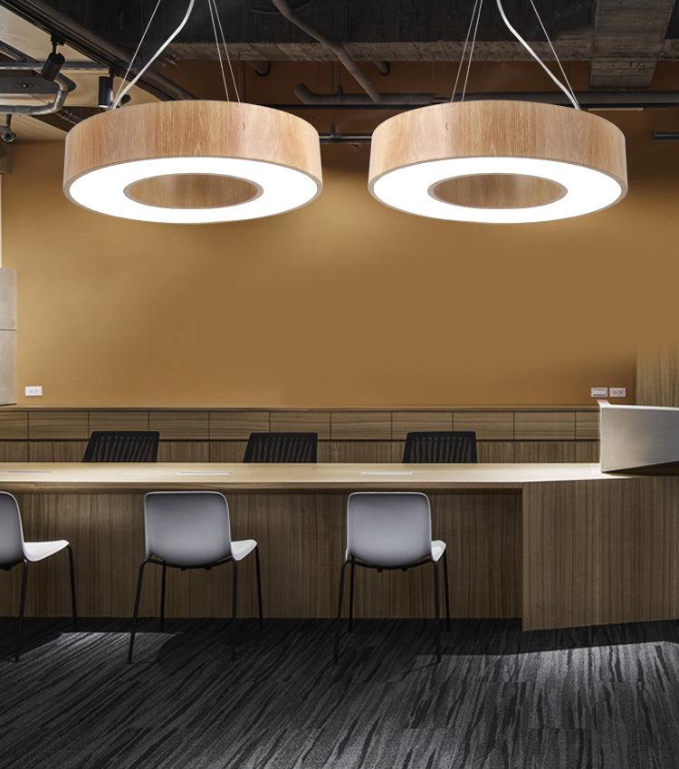 Illuminazione a sospensione circolare in stile nordico finitura in legno da ufficio in metallo luce a sospensione