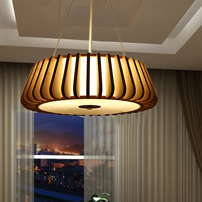 19.5"/23.5" Wide Tapered Suspension Lighting Traditional Wood 1 Bulb Nickel Hanging Ceiling Light