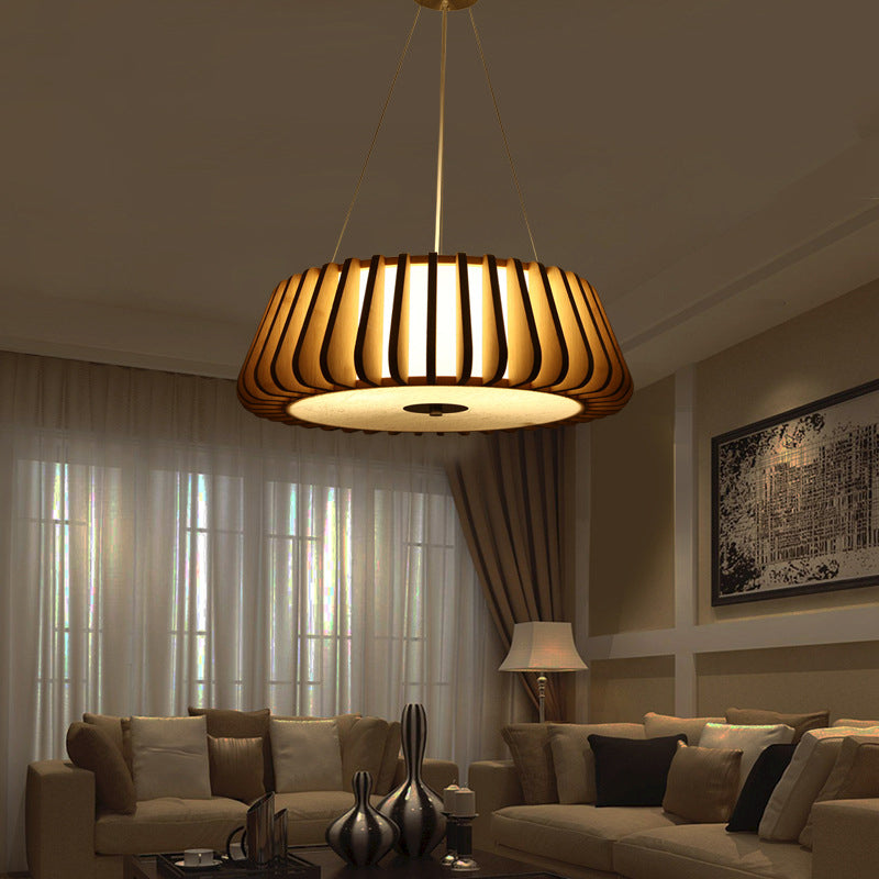 19.5"/23.5" Wide Tapered Suspension Lighting Traditional Wood 1 Bulb Nickel Hanging Ceiling Light