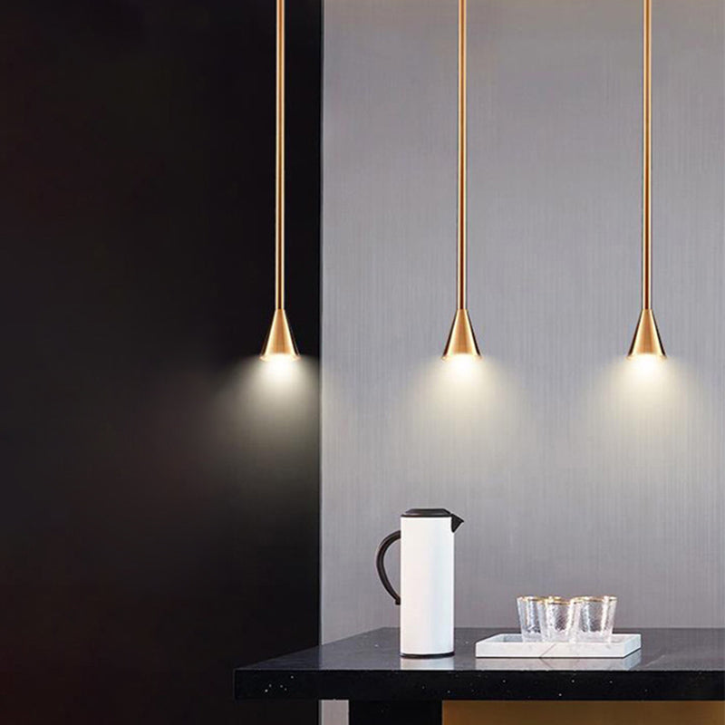 Postmodern Minimalist Conical Pendant Lamp Metallic Kitchen Bar LED Suspension Light