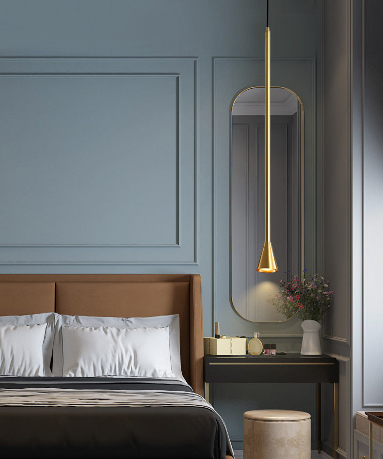 Postmodern Minimalist Conical Pendant Lamp Metallic Kitchen Bar LED Suspension Light