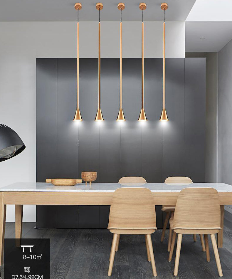 Postmodern Minimalist Conical Pendant Lamp Metallic Kitchen Bar LED Suspension Light