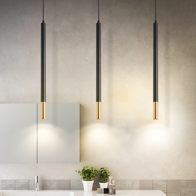 Black-Gold Tube LED Pendant Simplicity Aluminum Hanging Light Kit for Dining Room