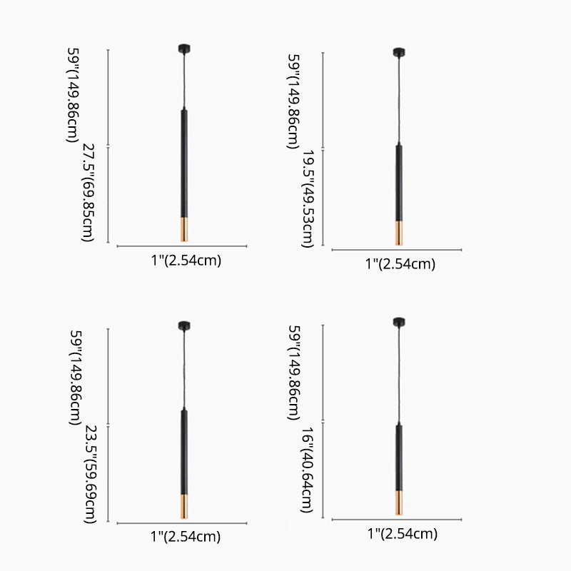 Black-Gold Tube LED Pendant Simplicity Aluminum Hanging Light Kit for Dining Room