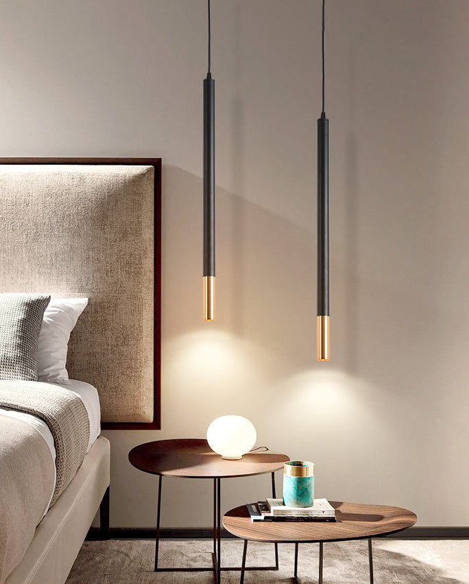Black-Gold Tube LED Pendant Simplicity Aluminum Hanging Light Kit for Dining Room