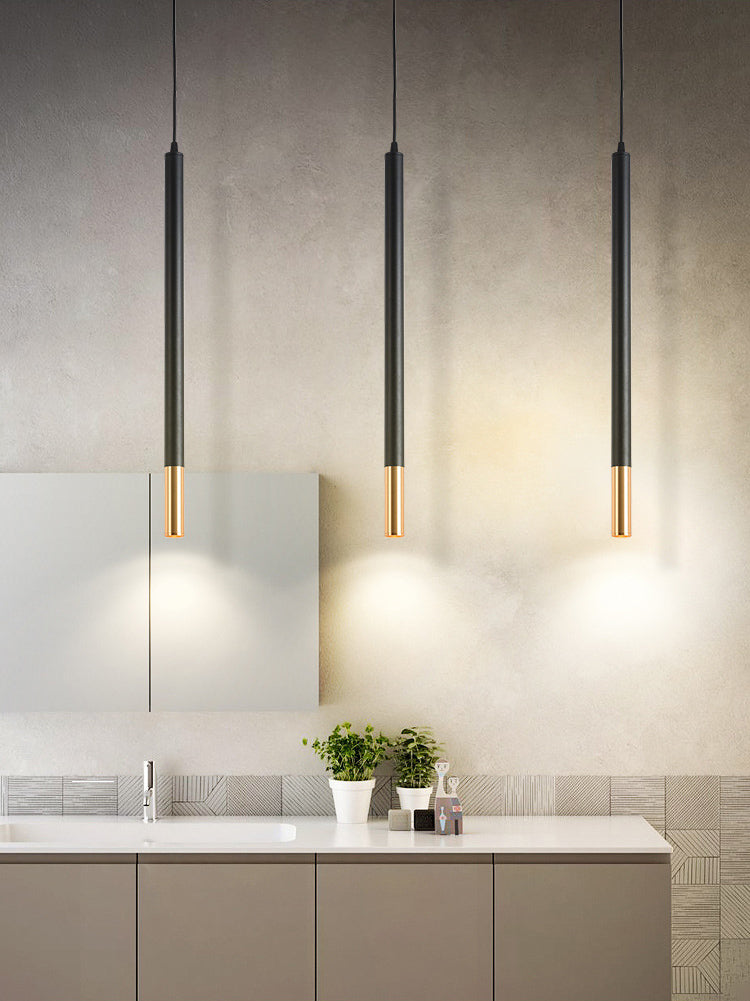 Black-Gold Tube LED Pendant Simplicity Aluminum Hanging Light Kit for Dining Room