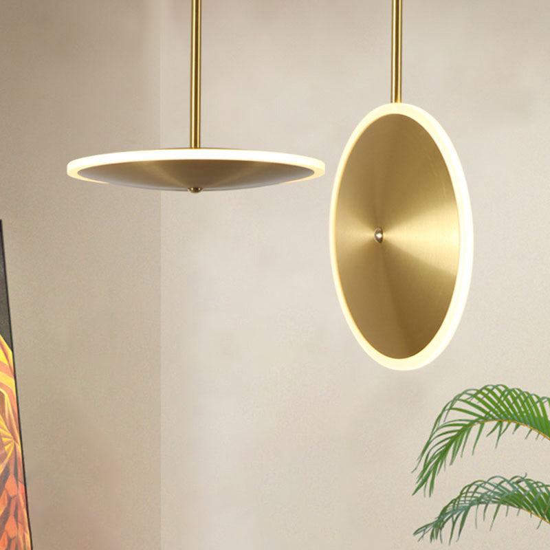 Gold Plated Flying Saucer Suspension Light Fixture Postmodern Simple Metal LED Pendant Lamp