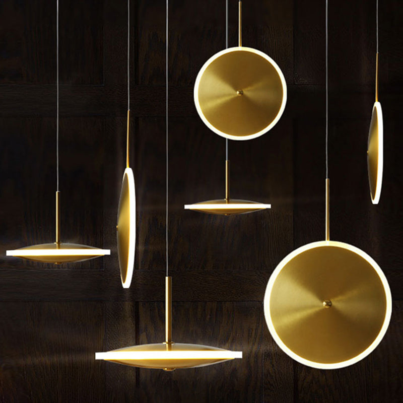 Gold Plated Flying Saucer Suspension Light Fixture Postmodern Simple Metal LED Pendant Lamp