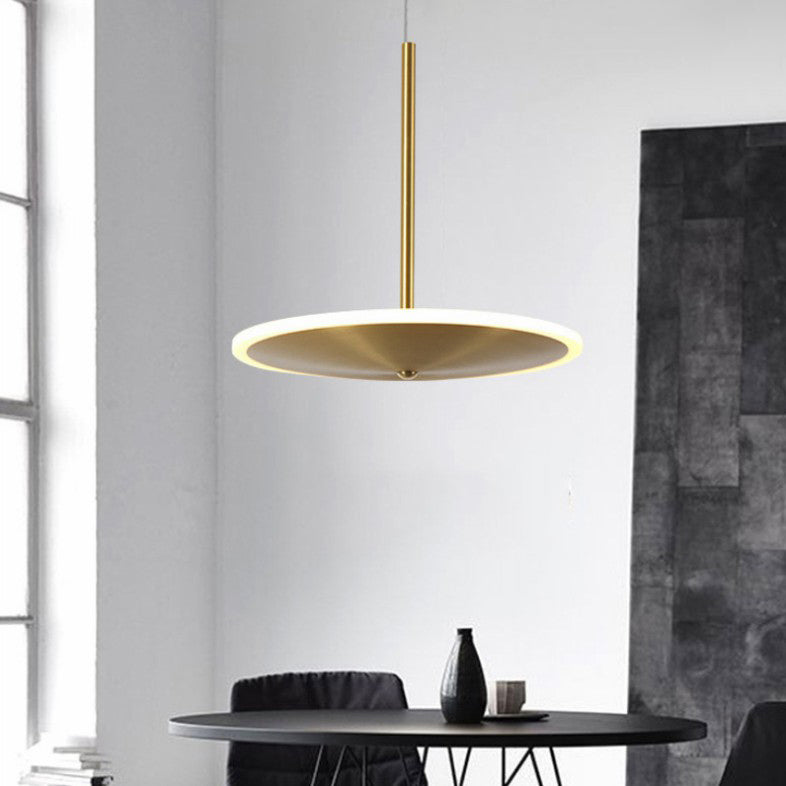 Gold Plated Flying Saucer Suspension Light Fixture Postmodern Simple Metal LED Pendant Lamp