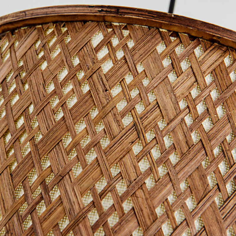 Dark Brown Woven Suspension Pendant Contemporary 1 Bulb Bamboo Hanging Light Kit