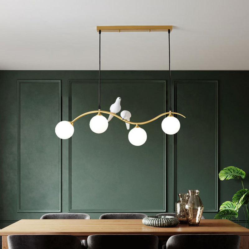 Branch and Bird Island Light Minimalist Metal Diner Pendente soffitto con sfera Opal Glass Shade