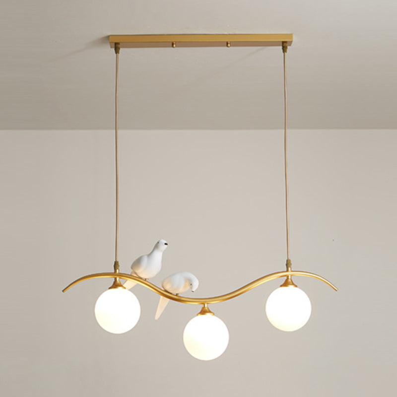 Branch and Bird Island Light Minimalist Metal Diner Pendente soffitto con sfera Opal Glass Shade