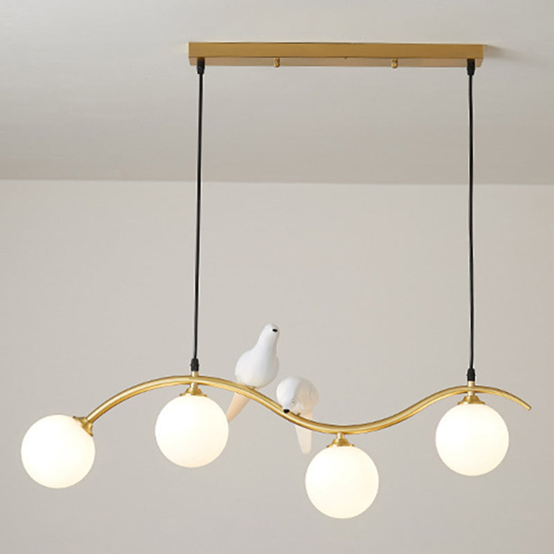 Branch and Bird Island Light Minimalist Metal Diner Pendente soffitto con sfera Opal Glass Shade