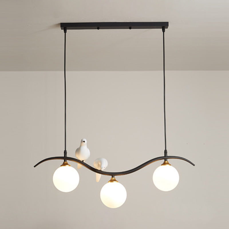 Branch and Bird Island Light Minimalist Metal Diner Pendente soffitto con sfera Opal Glass Shade