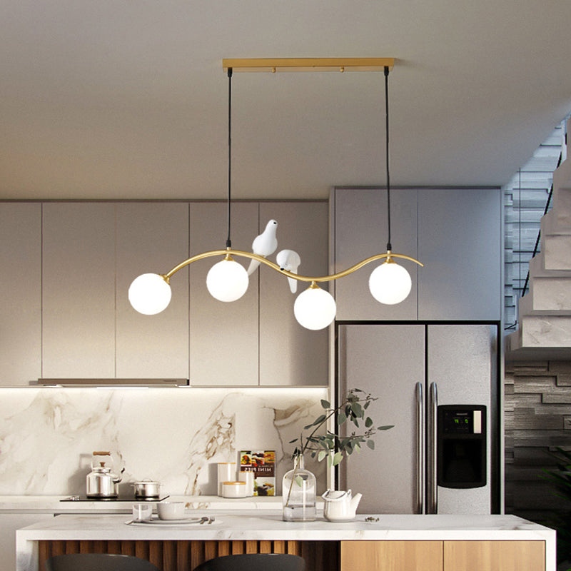 Branch and Bird Island Light Minimalist Metal Diner Pendente soffitto con sfera Opal Glass Shade