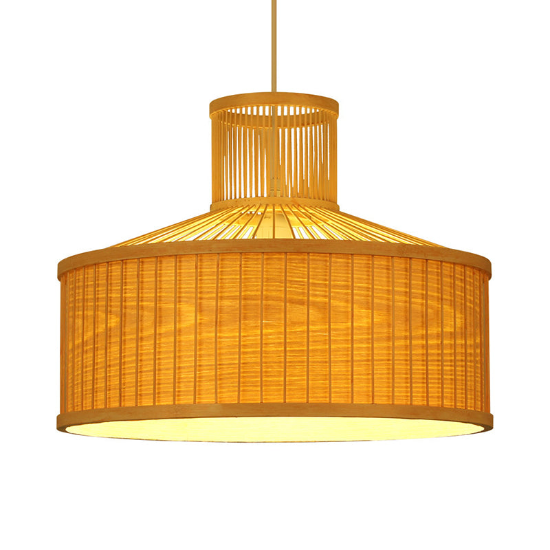 18"/23.5" Wide Cylinder Suspension Pendant Retro Bamboo 1 Bulb Wood Hanging Light Kit